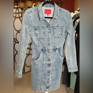 GUESS Denim Utility Shirt Dress Snap Front Cinched Waist S